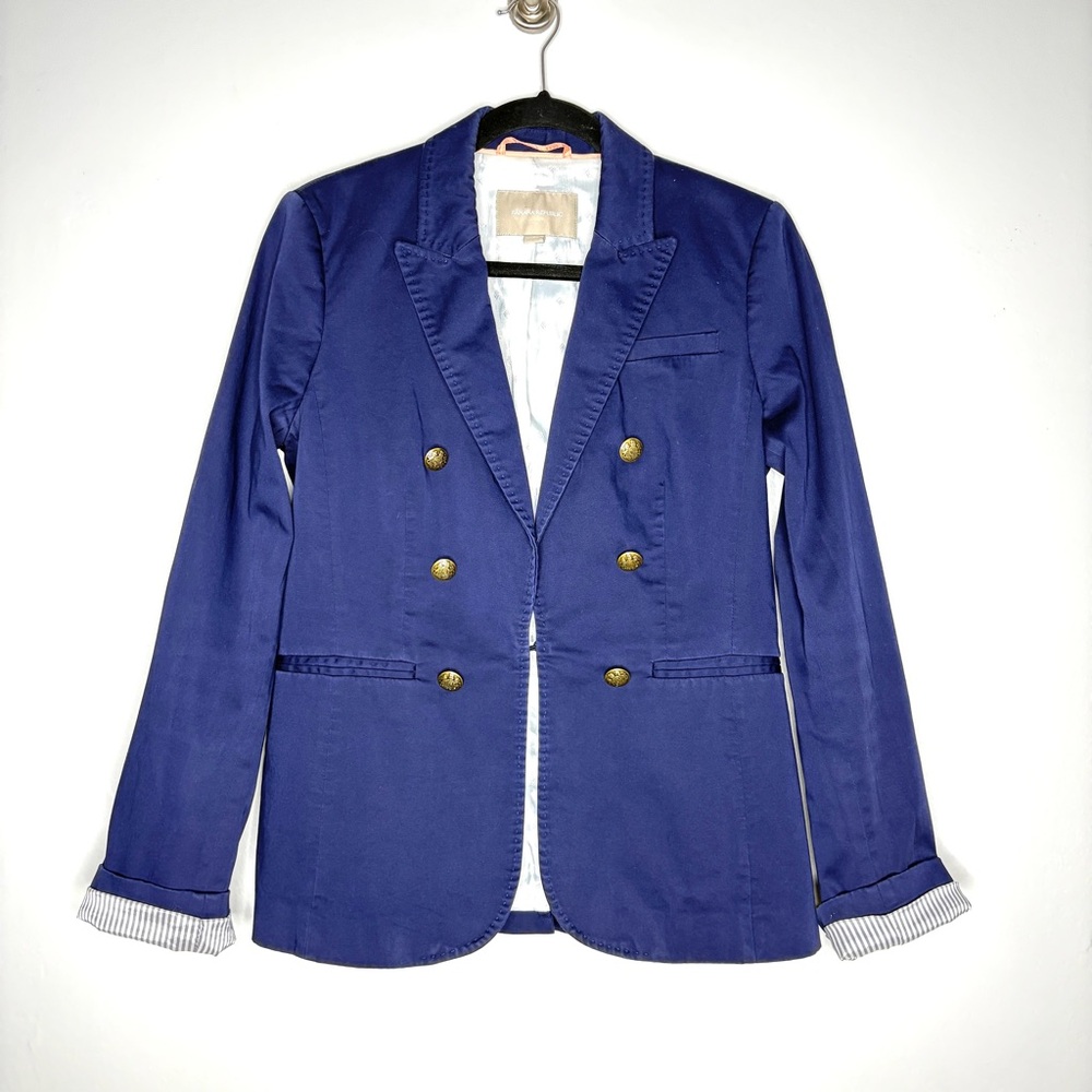 Banana Republic Double Breasted Cotton Blazer Navy Blue Sailor Nautical Size 6